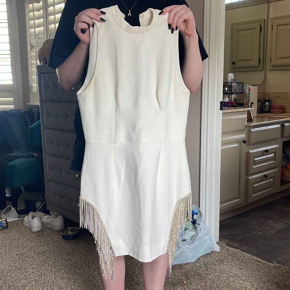 Beautiful cream/white mini dress with hanging crystal gems